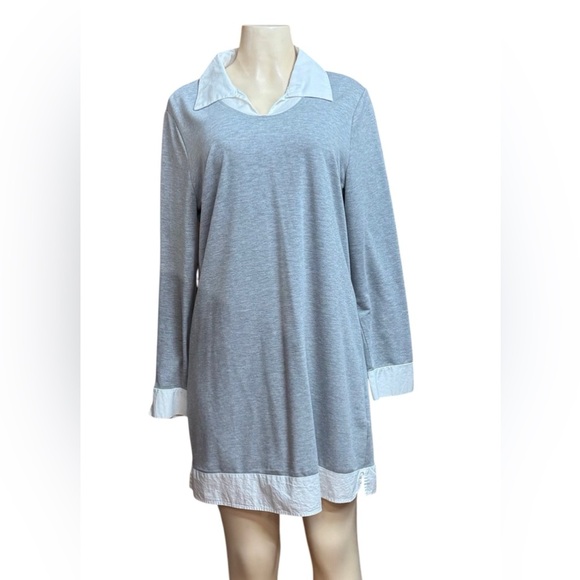 TACERA. Gray Long Sleeve Dress with White Collar - Picture 1 of 6